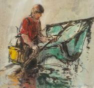 ‡ WILLIAM SELWYN (Welsh b.1933) watercolour - entitled verso, 'Young Shrimper' on Albany Gallery