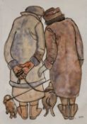 ‡ KAREL LEK (1929-2020) acrylic - entitled verso, 'Meeting' on Gorstella Gallery, Chester label,