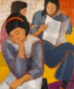‡ CLAUDIA WILLIAMS (1933-2024) oil on canvas - entitled verso, 'Listening to Music', signed and