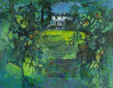 ‡ JOHN ELWYN (Welsh 1916-1997) oil on canvas - entitled verso 'The Enclosed Garden', John Elwyn