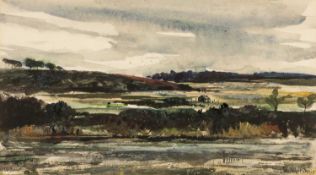 ‡ JOHN KNAPP-FISHER (1931-2015) early watercolour - believed Suffolk landscape with dwelling, signed