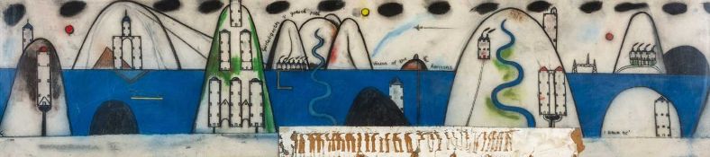 ‡ IWAN BALA (Welsh b.1956) mixed media and wood construction on fabric - entitled verso, 'Panorama