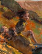 ‡ KEVIN SINNOTT (Welsh b.1947) oil on panel - entitled verso, 'Spectators' on Martin Tinney