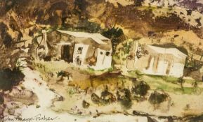 ‡ JOHN KNAPP-FISHER (1931-2015) mixed media - Continental buildings with figures, signed and dated