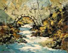 ‡ CHARLES WYATT WARREN (Welsh 1908-1993) oil on board - entitled verso, 'Bridge over River Ogwen' on