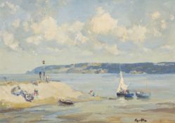 ‡ GYRTH RUSSELL (1892-1970) oil on board - entitled verso, 'Red Wharf on Anglesey', signed, 36 x