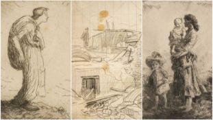 ‡ AUGUSTUS JOHN (Welsh 1878-1961) two dry point etchings and a pencil drawing - etchings