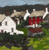 ‡ PETER MORGAN (Welsh b.1970) oil on canvas - entitled verso, 'Abereiddy Cottages', with original