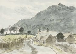 ‡ SIR KYFFIN WILLIAMS RA (Welsh 1918-2006) watercolour & pencil - Eryri (Snowdonia) landscape with