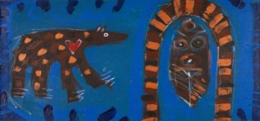 ‡ WILLIAM BROWN (b.1953) oil on canvas - entitled verso, 'Brown Bear Admiring Venus of Blaengwynfi',