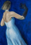 ‡ SARAH SNAZELL (Welsh 1965-1999) large oil on canvas - figure in white evening dress and gloves