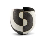 ‡ JOHN WARD (1938-2023) fine stoneware vase - starkly and precisely decorated in evenly balanced