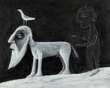 ‡ TONY GOBLE (1943-2007) oil on card - entitled verso, 'The Shepherd', inscribed verso, 38 x 48cms