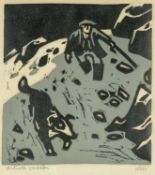 ‡ SIR KYFFIN WILLIAMS RA (Welsh 1918-2006) artist's proof linocut - 'Shepherd in Snow with Dog',