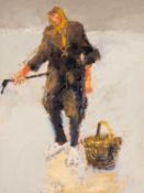 ‡ ALASTAIR ELKES-JONES (Welsh 1942-2024) oil on canvas - entitled verso, 'Figure with Basket' on