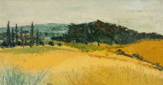 ‡ GWILYM PRICHARD (Welsh 1931-2015) oil on canvas - large French landscape with distant poplars,