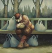 ‡ MURIEL DELAHAYE (1931-2021) oil on canvas - entitled verso, 'Bag Lady in the Park' on Albany