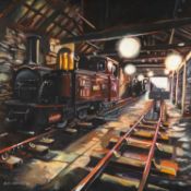 ‡ REBECCA KITCHIN (Welsh Contemporary) oil on canvas - entitled verso 'Taliesin in the Old Loco Shed