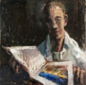 ‡ GARETH PARRY (Welsh b.1951) oil on canvas - entitled verso, 'Poor Van Gogh, Wheatfield with