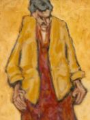 ‡ MIKE JONES (Welsh 1941-2022) oil on board - entitled verso, 'Hen Wraig / Elderly Lady' on Fountain