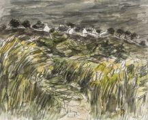 ‡ SIR KYFFIN WILLIAMS RA (Welsh 1918-2006) watercolour - the village of Llanddona, Anglesey,
