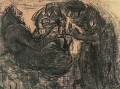 ‡ JOSEF HERMAN (1911-2000) charcoal and paint wash on board - entitled verso, 'The Family' on