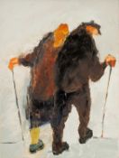 ‡ ALASTAIR ELKES-JONES (Welsh 1942-2024) oil on canvas - entitled verso, 'Two Figures 2' on Fountain