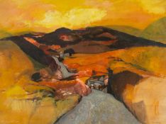 ‡ JOHN ELWYN (Welsh 1916-1997) acrylic on paper - entitled verso 'Welsh Landscape', signed, 52 x