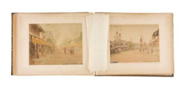 JAPANESE PHOTOGRAPH ALBUM, c. 1920, containing fifty colour-tinted black & white photographs of