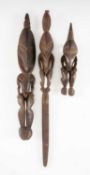 THREE RAMU CARVINGS, Papua New Guinea, comprising two spirit figures and a figural staff, largest