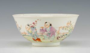 CHINESE FAMILLE ROSE PORCELAIN 'BOYS' BOWL, iron-red four-character Hongxian nian zhi mark and