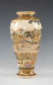 JAPANESE SATSUMA VASE, Meiji period, well painted with panels of samurai in armour in a Fujiyama