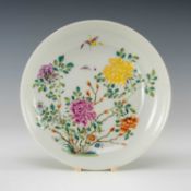 CHINESE FAMILLE ROSE SAUCER DISH, six-character Guangxu mark, painted with flowering peony and a