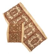 TWO PAINTED TAPA CLOTHS, PAPUA NEW GUINEA, similarly decorated with rectilinear designs, larger