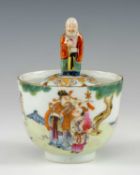 CHINESE FAMILLE ROSE NOVELTY TEA BOWL, Daoguang seal mark, outer wall painted with Mandarins and