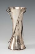 CHINESE SILVER WAISTED VASE, Wang Hing, c. 1905, with three whiplash handles, 17cms (h), 7.5ozt
