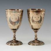PAIR EGYPTIAN SILVER & NIELLO GOBLETS, probably Cairo, each decorated with three stars and a