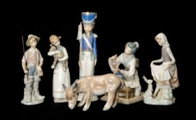 GROUP OF LLADRÓ FIGURINES including, Geisha Arranging Flowers, 4840, Rabbits Food, 4826, Gone