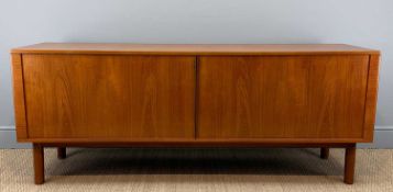 MCM NIELS KOEFOED FOR HORNSLET MØBELFABRIK TEAK SIDEBOARD, two tambour sliding doors revealing three