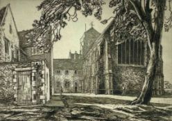 EDGAR HOLLOWAY limited edition (7/100) etching - entitled 'Hurstpierpoint College', signed, 1976, 19