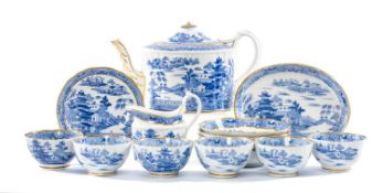 EARLY 19TH C. ENGLISH PORCLEAIN BLUE PRINTED TEA SERVICE, probably Miles Mason c.1800, for six place
