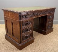 EARLY 20TH C. FLEMISH CARVED OAK 'GREEN MAN' PEDESTAL DESK, inset leather writing surface, 78 (h)