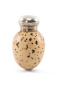 VICTORIAN SILVER MOUNTED PORCELAIN 'BIRD'S EGG' SCENT BOTTLE, cover by maker F.S. (possibly Ford &