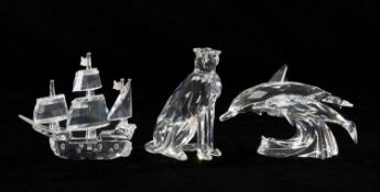 THREE SWAROVSKI CRYSTAL FIGURES, including Annual Edition 1990 'Lead Me' dolphins, 158350, boxed,