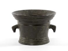 ANTIQUE BRONZE MORTAR, probably north Italy, 17th/18th C., with two horse head handles, 10 (h) x
