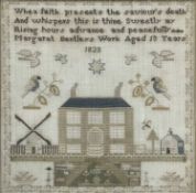 GEORGE IV NEEDLEWORK SAMPLER, by Margaret Bentley, aged 13, decorated with stylised meander