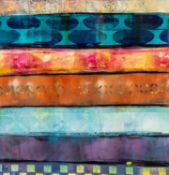 ‡ ANN BRIDGES oil based inks on coated board - abstract of horizontal colours, patterns and textures