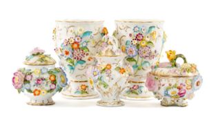 COALPORT COALBROOKDALE PORCELAIN comprising re-issued pair of flower vases with liners, 16.5cms (h),
