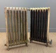 CAST IRON VICTORIAN FREESTANDING RADIATORS, 8 columned, leaf and ribbon decoration, cream, largest