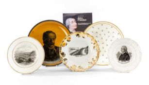 FIVE COLLECTABLE PLATES comprising Swansea 'Corn Flower' pattern saucer dish, Swansea pottery